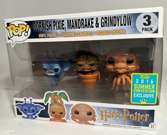 Harry Potter - Cornish Pixie, Mandrake & Grindylow 3 Pack (2016 Summer Convention Exclusive) Funko Pop!