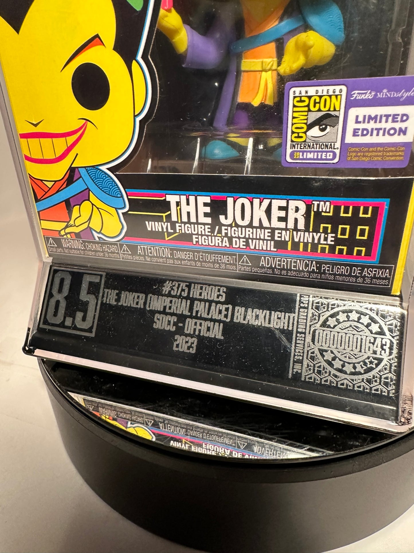 DC - The Joker 375 BLACKLIGHT (Sand Diego Comic Con Limited Edition) Funko Pop! PGS Graded 8.5/10